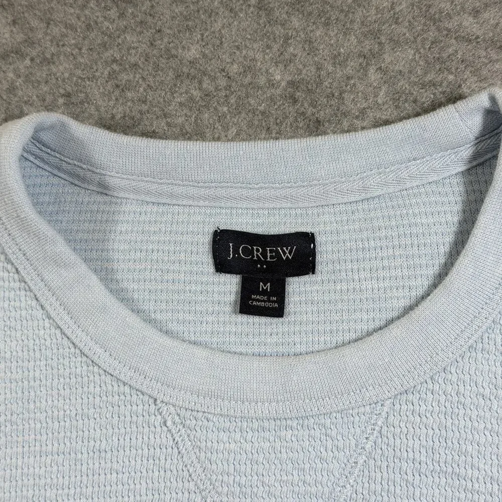 J. Crew Waffle Knit Sweatshirt Mens M Light Blue Crewneck Cotton Casual Pullover